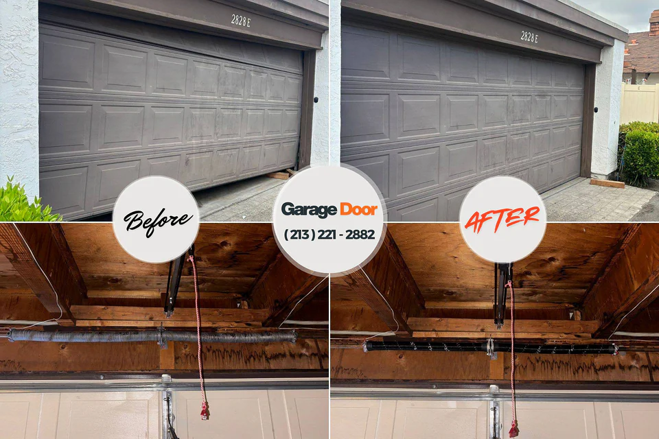 Before and after: garage door repair Trumbull Center, CT